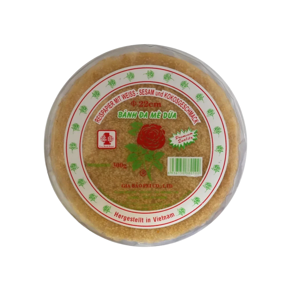 Gia Bao – Rice Paper with White Sesame & Coconut Flavor (Bánh Tráng Mè Trắng Dừa) 300g