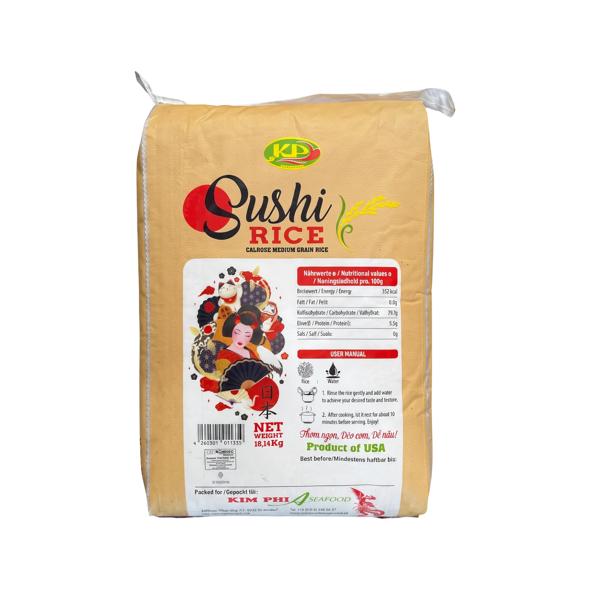 Kim Phi Asia Food – Sushi Rice (Gạo Sushi) 18.14 kg